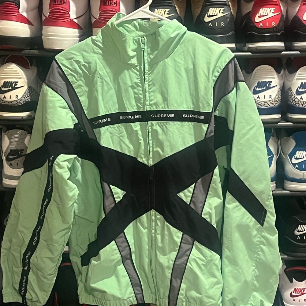 Supreme Crossed Panel Mint and Black Windbreaker